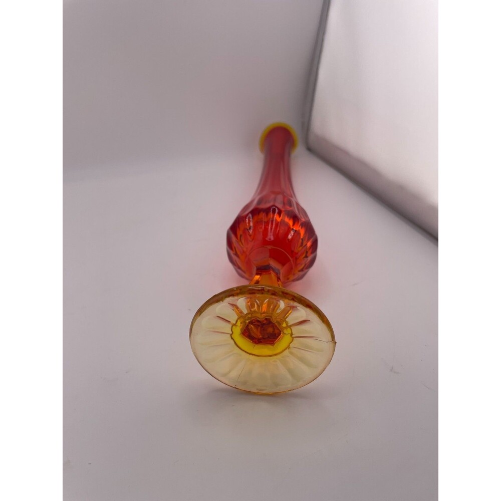 Swung Glass Vase Amberia Ribbed Orange Yellow 12" Tall Vintage Mid Century - Picture 5 of 6